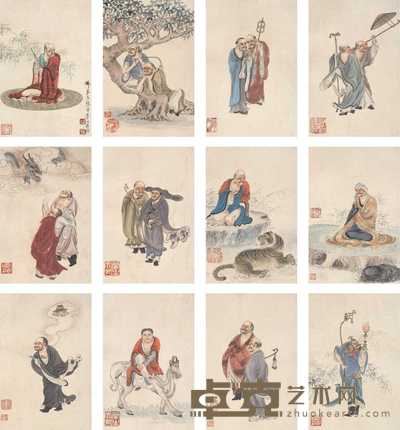 张贞 十八罗汉图 册页（十二开） 25×17cm×12